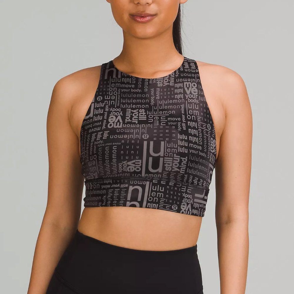 NWT Lululemon Energy High-Neck Longline Bra in Lululemon Ombre Black Multi SZ 4